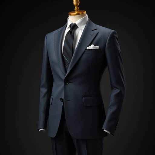 A beautifully finished bespoke suit hanging on a mannequin, showcasing its sharp silhouette and fine details.