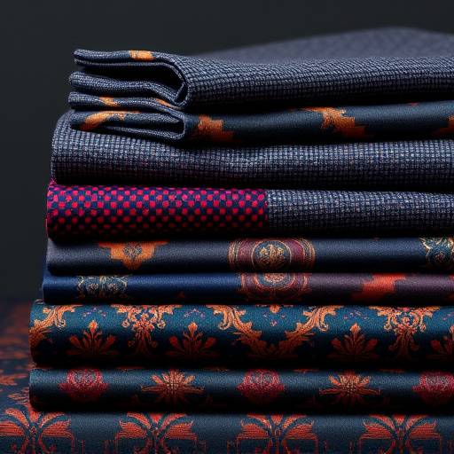 A neatly folded stack of luxurious suit fabrics in various patterns and colors.